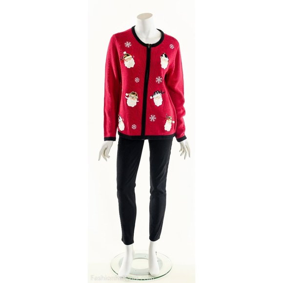 Santa Applique Ugly Christmas Cardigan Sweater - Picture 9 of 9